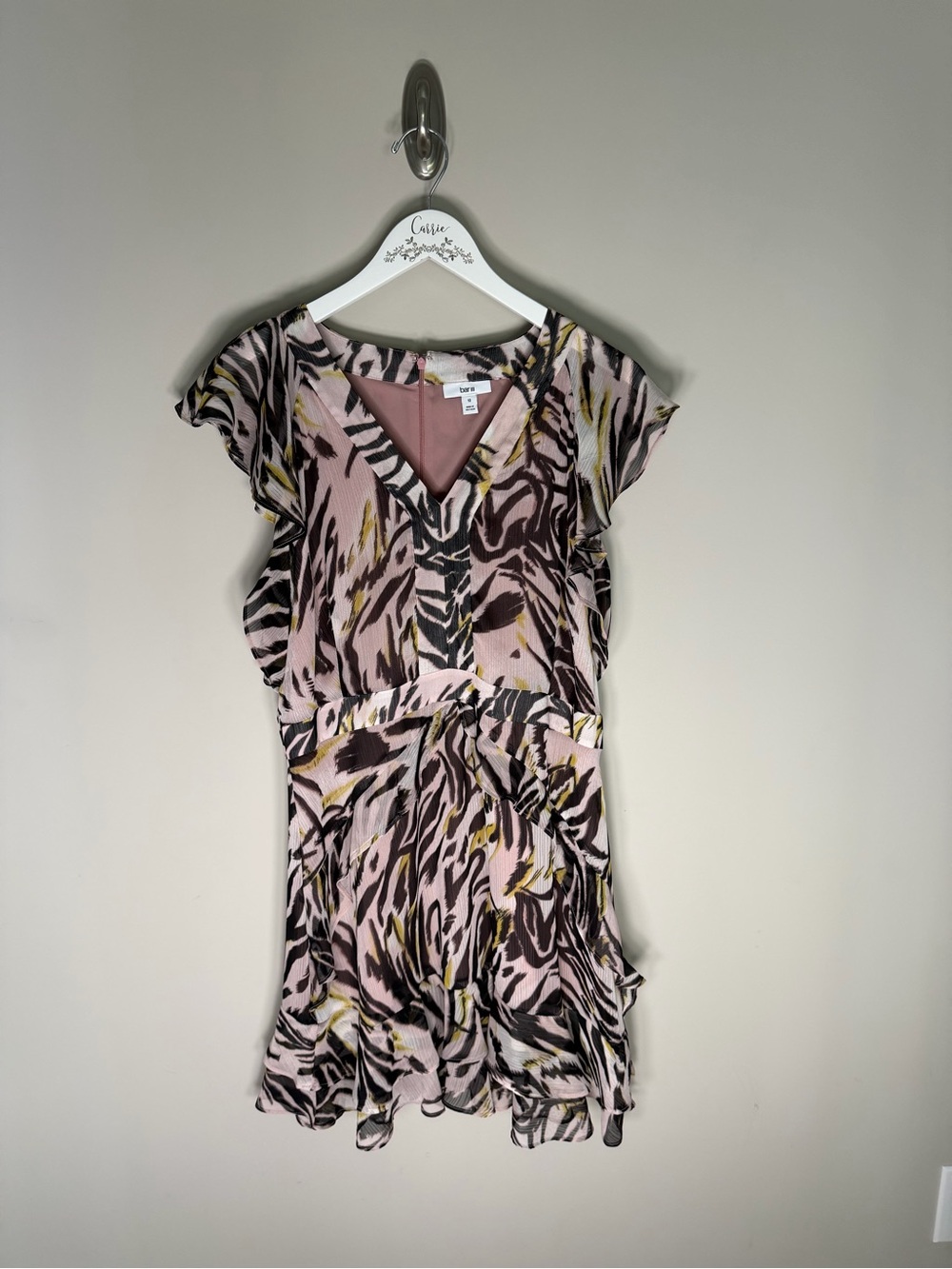 Bar III Pink Animal Print Ruffle Dress Size 12